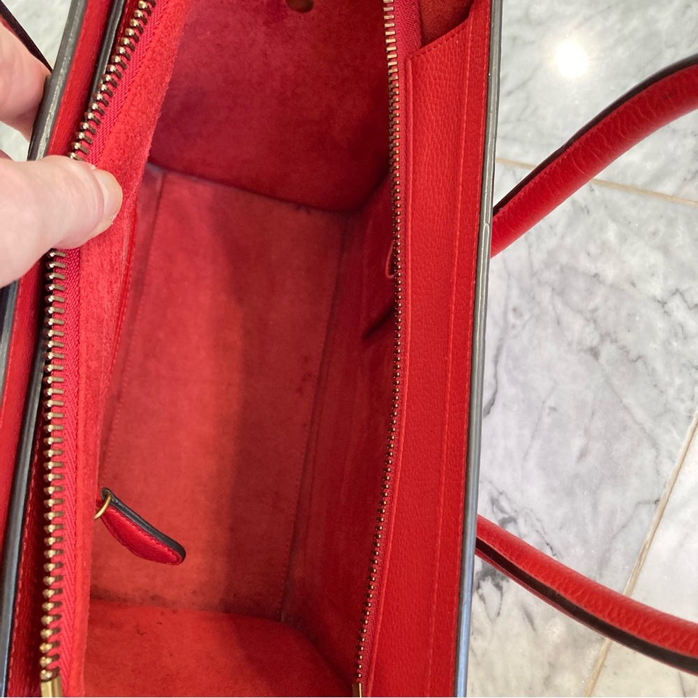 CELINE Micro Red Drummed Leather Luggage Tote Handbag - Picture 12 of 14